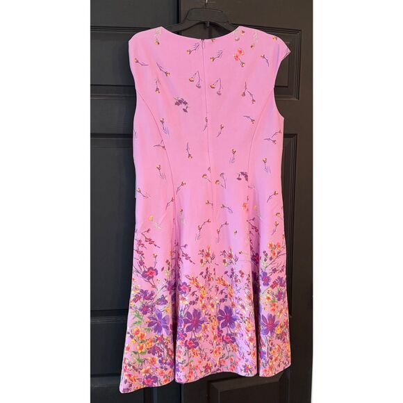 London Times Floral Border Cap Sleeve Fit & Flare Dress Size 14